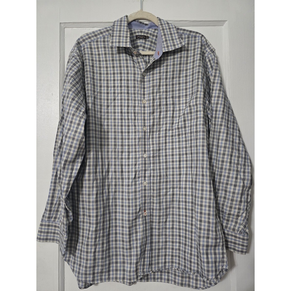 J.McLaughlin Men's XL Long Sleeve Button Up Shirt‎ Checkered Plaid 100% Cotton